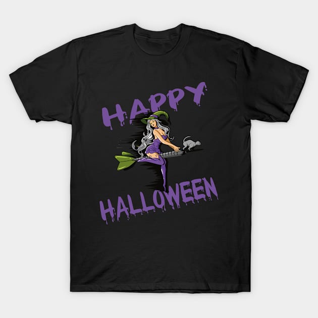 Happy Halloween Witch on Darts Costume Gift T-Shirt by Luxara